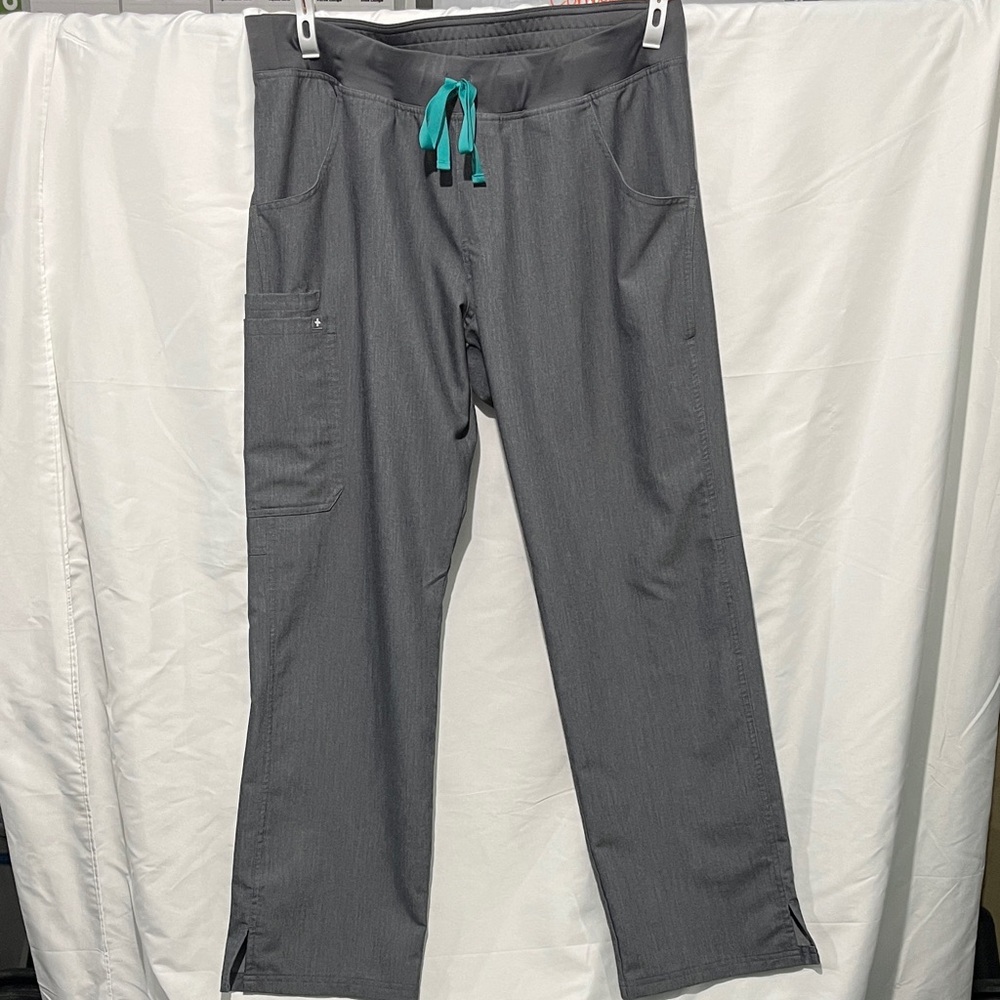Figs Gray Cargo Pants with Teal Drawstring